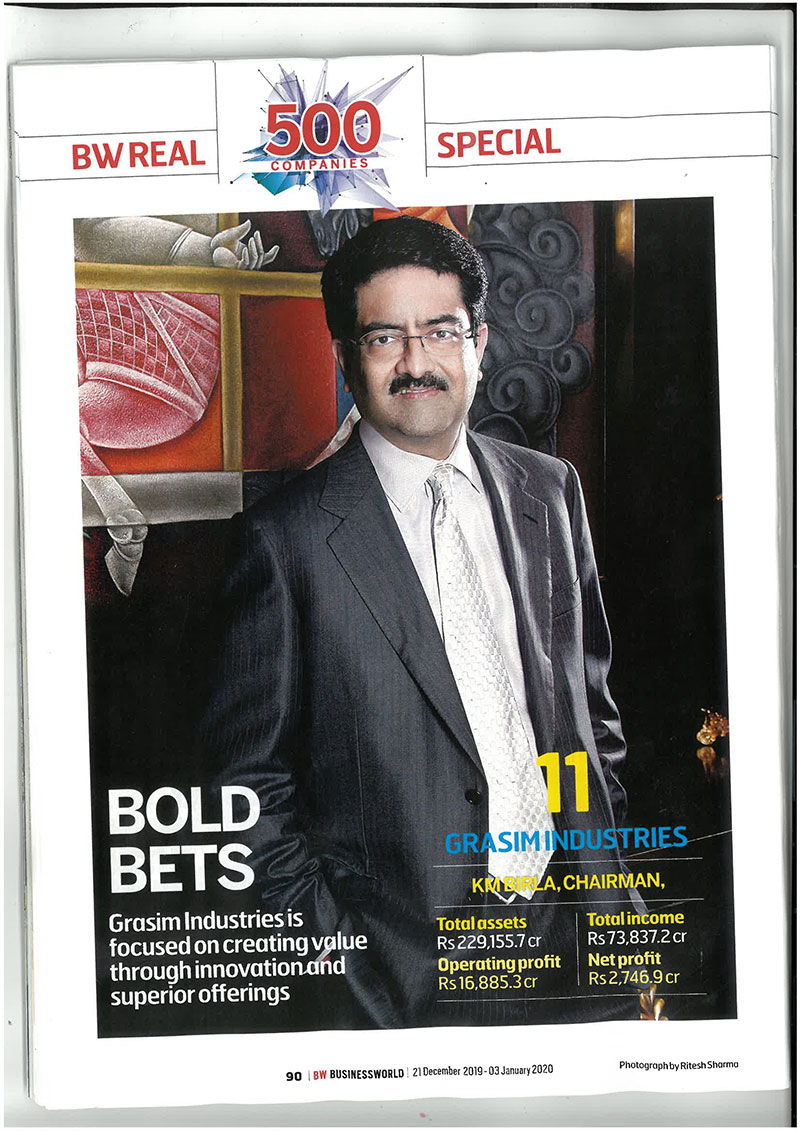 Grasim Industries ranks #11 in the Top 500 Indian large companies list by Business World