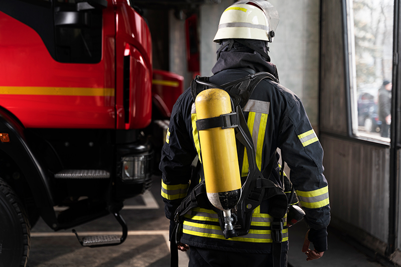 A firefighter with all the safety gears