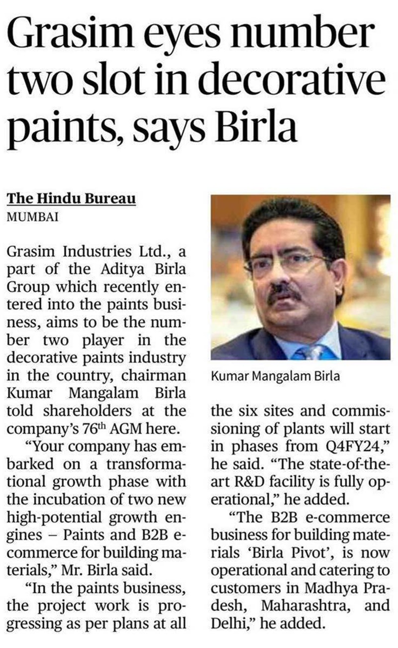  Grasim eyes number two slot in decorative paints, says Birla